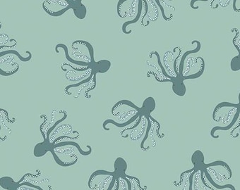 Hoist the Sails Octopi Mint * - LAMINATED Cotton Fabric - Riley Blake