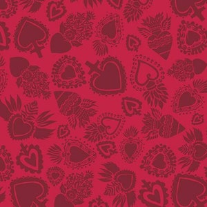 Amor Eterno Hearts Red * - LAMINATED Cotton Fabric - Riley Blake