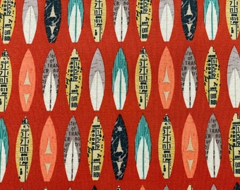 Offshore Off Shore Surfboards Red - LAMINATED Cotton Fabric - Riley Blake