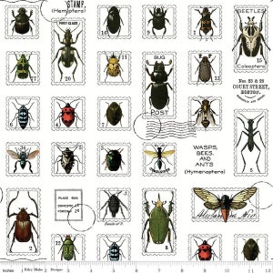 Art Journal Bugs Post Multi * LAMINATED Cotton Fabric - Riley Blake