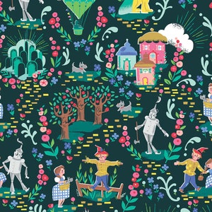 Dorothy's Journey Main Dark Green - (NOT consecutive pieces) LAMINATED Cotton Fabric - Riley Blake