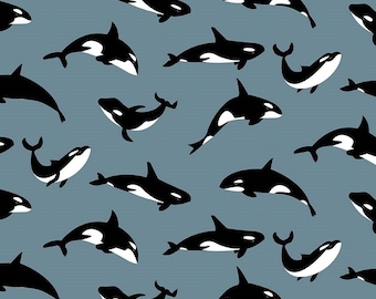 Northwest Orca Gray - LAMINATED Cotton Fabric - Riley Blake