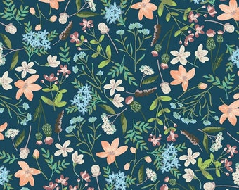 Wildwood Wander Main Navy * - LAMINATED Cotton Fabric - Riley Blake