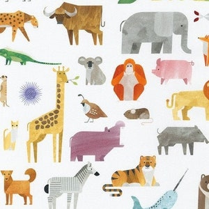 A to Z Animals White * - LAMINATED Cotton Fabric - Robert Kaufman