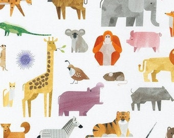 A to Z Animals White * - LAMINATED Cotton Fabric - Robert Kaufman