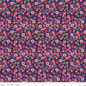 Blissful Blooms Navy * - LAMINATED Cotton Fabric - Riley Blake