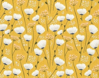With a Flourish Floral Mustard * - LAMINATED Cotton Fabric - Riley Blake