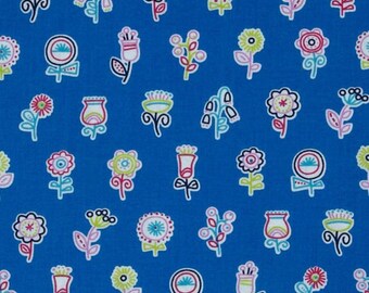 Flowerpop blue floral Lake * - Wide Width - LAMINATED Cotton Fabric - Westminster