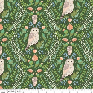 Wildwood Wander Hidden Owl Green * - LAMINATED Cotton Fabric - Riley Blake