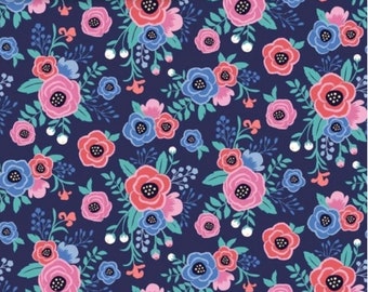 My Unicorn Floral Navy - LAMINATED Cotton Fabric - Riley Blake