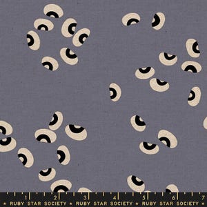 May include: A repeating pattern of abstract shapes in black and white on a light purple background. The shapes resemble eyes or beans.