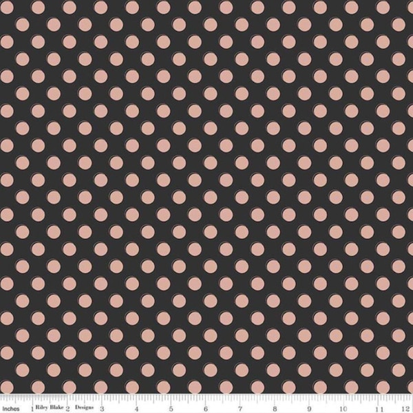 Bliss Dots Black with Rose Gold Sparkle - LAMINATED Cotton Fabric - Riley Blake