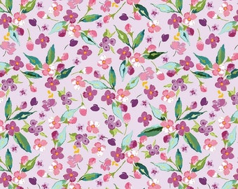 Hampton Garden Floral Lavender - LAMINATED Cotton Fabric - Riley Blake