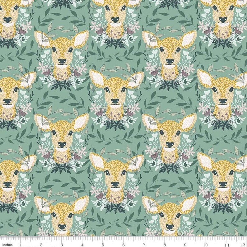 LAMINATED cotton fabric - Harmony Deer Doe Head (sold continuous by the half yard) Food Safe Fabric, BPA free