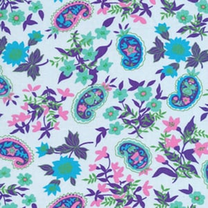 Queen Street Jodi Green Blue Paisley * - Wide Width - LAMINATED Cotton Fabric - Free Spirit
