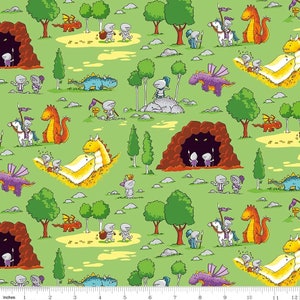 Dragons Fun Green * - LAMINATED Cotton Fabric - Riley Blake