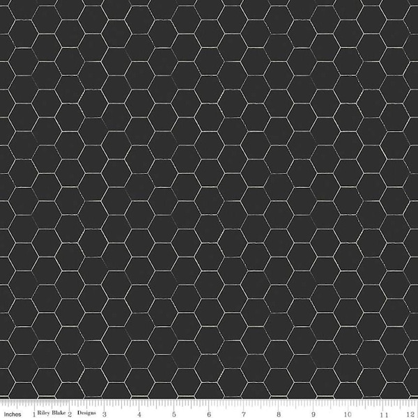 Honey Bee Honeycomb Black * - LAMINATED Cotton Fabric - Riley Blake