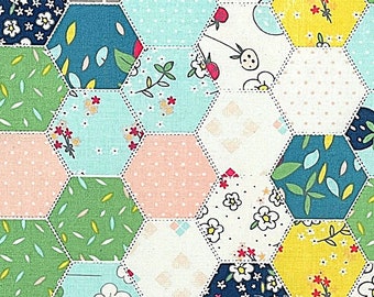 Serendipity Hexagon Aqua * - LAMINATED Cotton Fabric - Riley Blake