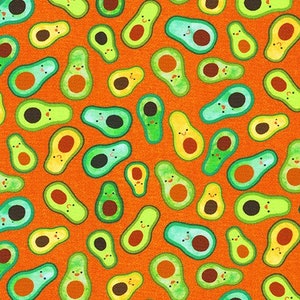 Chili Smiles Avocado Papaya  * - Wide Width - LAMINATED Cotton Fabric - Robert Kaufman