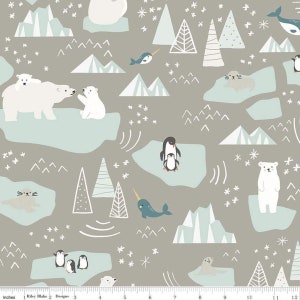 Nice Ice Baby Main Gray * - LAMINATED Cotton Fabric - Riley Blake