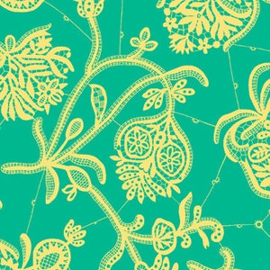 Lark Souvenir Green Lace* - Wide Width - LAMINATED Cotton Fabric - Riley Blake
