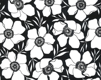 Illustrations Moody Floral Ink Black - LAMINATED Cotton Fabric - Moda