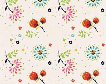 Jubilee Toss Cream Floral - LAMINATED Cotton Fabric - Riley Blake