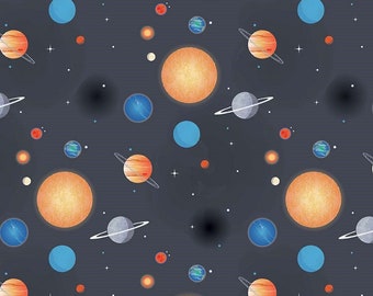 Planets Charcoal - LAMINATED Cotton Fabric - Riley Blake