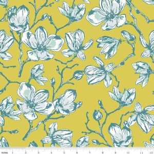 Garden Party Magnolias Citrus * - LAMINATED Cotton Fabric - Riley Blake