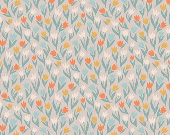 Fairy Dust Tulips Gray * - LAMINATED Cotton Fabric - Riley Blake