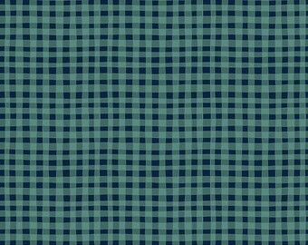 Love You S'more Gingham Teal * - LAMINATED Cotton Fabric - Riley Blake