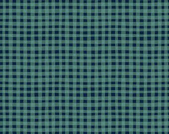 Love You S'more Gingham Teal * - LAMINATED Cotton Fabric - Riley Blake