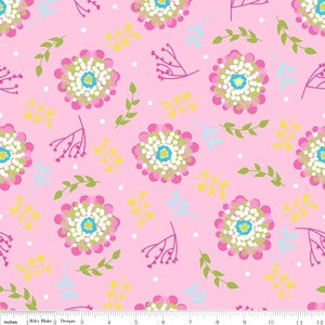 Floriography Flowers Pink - LAMINATED Cotton Fabric - Riley Blake