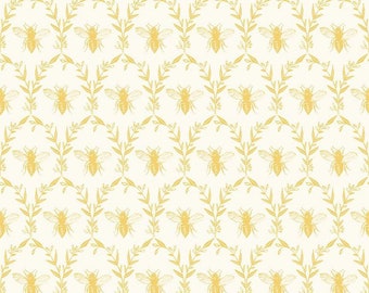 Pergamino de damasco con abeja de miel * - Tela de algodón laminada - Riley Blake