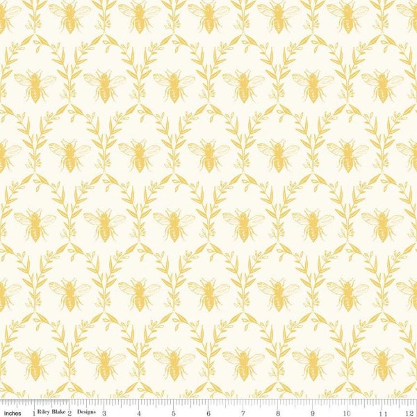 Honey Bee Damask Parchment * - LAMINATED Cotton Fabric - Riley Blake