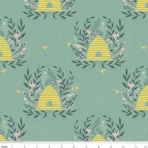 Harmony Main Seafoam Hive - LAMINATED Cotton Fabric - Riley Blake