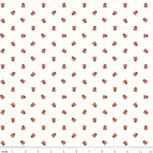 Petals & Pots Ladybugs White * - LAMINATED Cotton Fabric - Riley Blake
