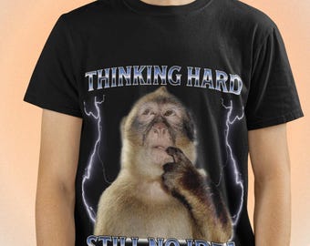 Thinking monkey meme shirt, Vintage 90s Grunge Aesthetic Graphic Tee, Viral TikTok Humor Unisex Gift for Meme Lovers, Internet Culture Top