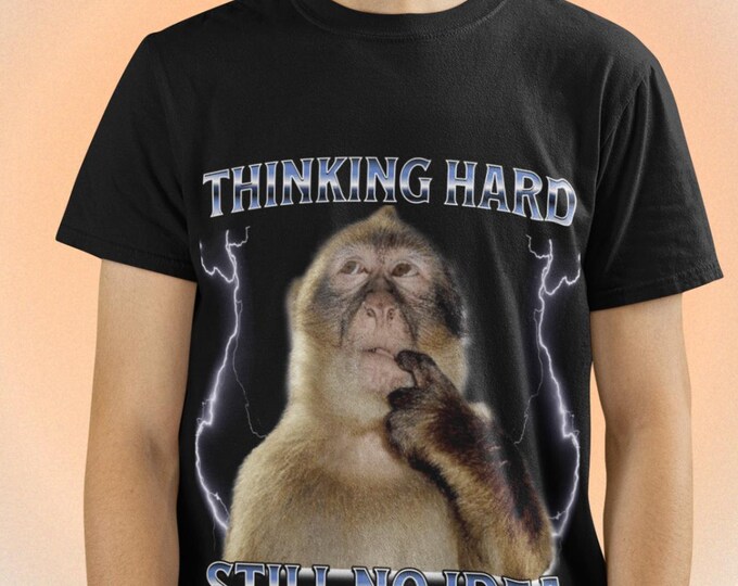 Thinking monkey meme shirt, Vintage 90s Grunge Aesthetic Graphic Tee, Viral TikTok Humor Unisex Gift for Meme Lovers, Internet Culture Top