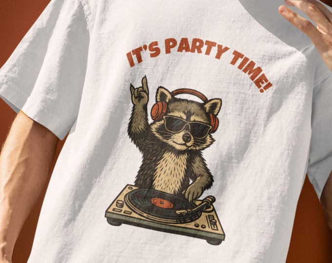 DJ Raccoon Shirt Funny Party Time Tee Retro Vintage Graphic Music Lover Gift (ON SALE!)