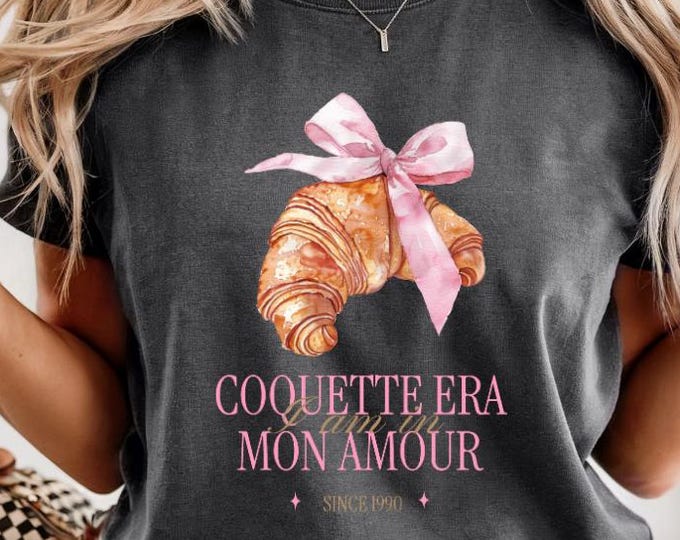 Coquette Era Mon Amour Tee, Personalized custom Year Shirt, Comfort Colors® French Girl T-Shirt, Croissant Bow Coquette Graphic Gift For Her