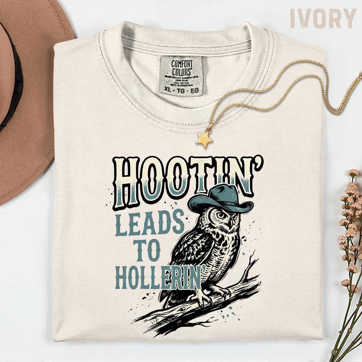 Hootin Leads To Hollerin PNG: funny western owl png retro cowgirl humor country vibe (Digital Downlo