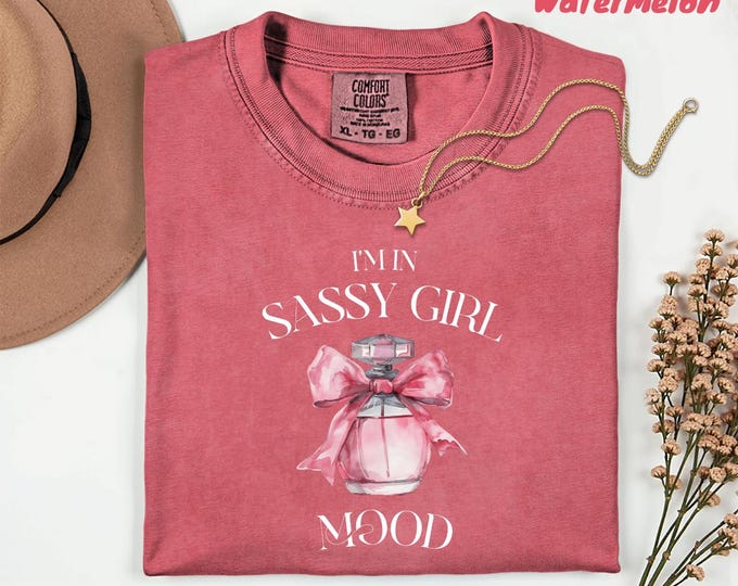 Comfort Colors® Sassy Girl Mood Shirt, Coquette Pink Bow Tee, Soft Girl Aesthetic Top, Trendy Cute Graphic Gift For Her