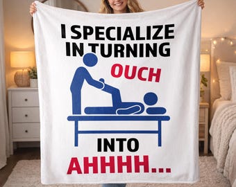 Me especializo en convertir un "ay" en una manta "ahh". Cita divertida de fisioterapeuta. Regalo humorístico para quiroprácticos.