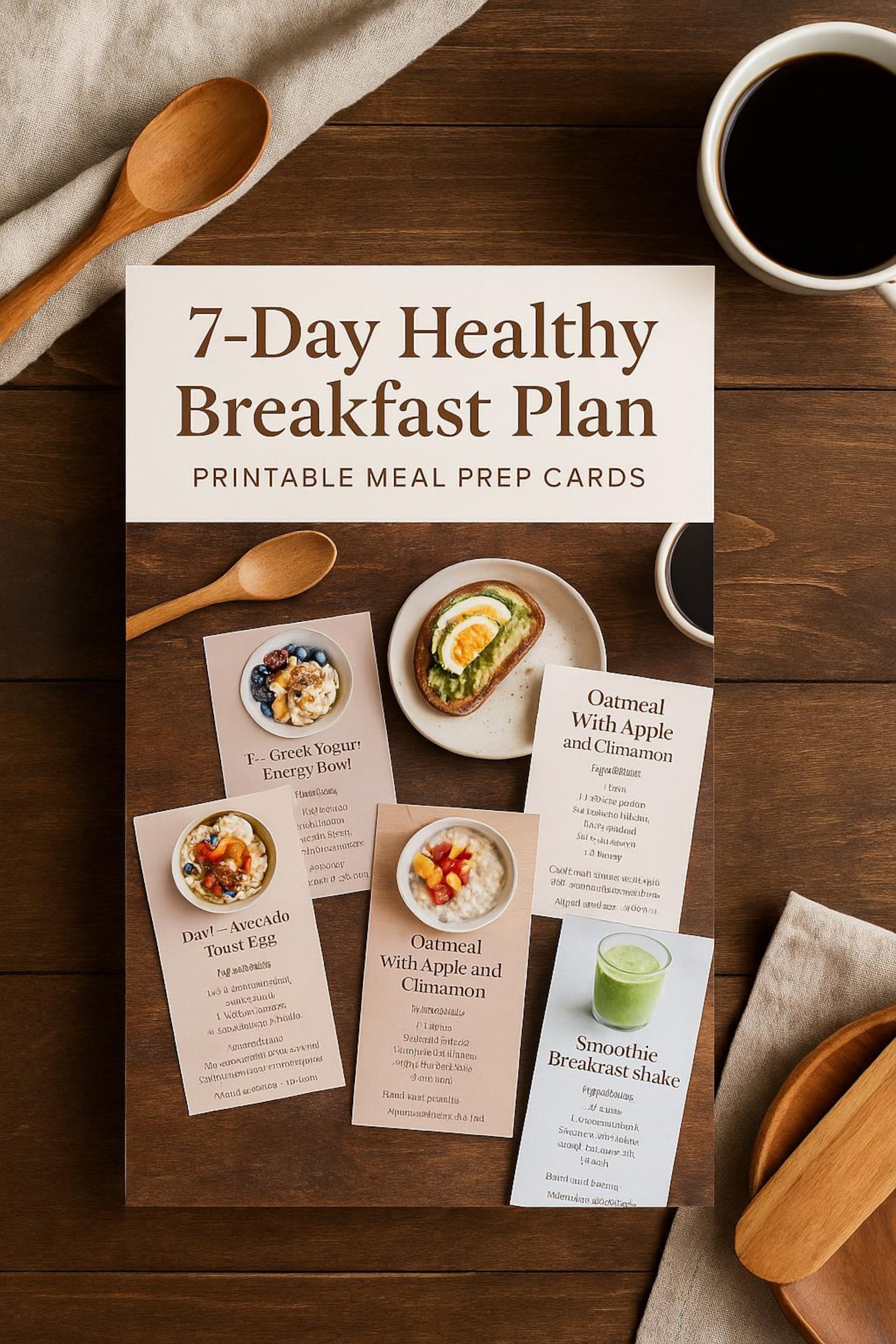 7-day Healthy Breakfast Plan . Printable Meal Prep Cards .weekly ...