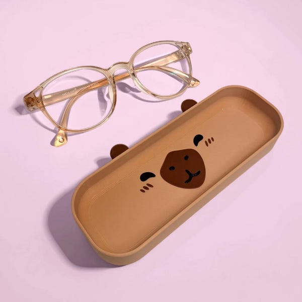 Capibara 3D-geprint glazen dienblad – leuke bureauopberger, capibara-liefhebber cadeau, kawaii brilhouder, leesgrage cadeau, esthetisch kameraccessoire