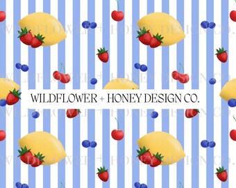 Mixed Fruit Seamless Pattern | Lemons, Berries (Digital File)