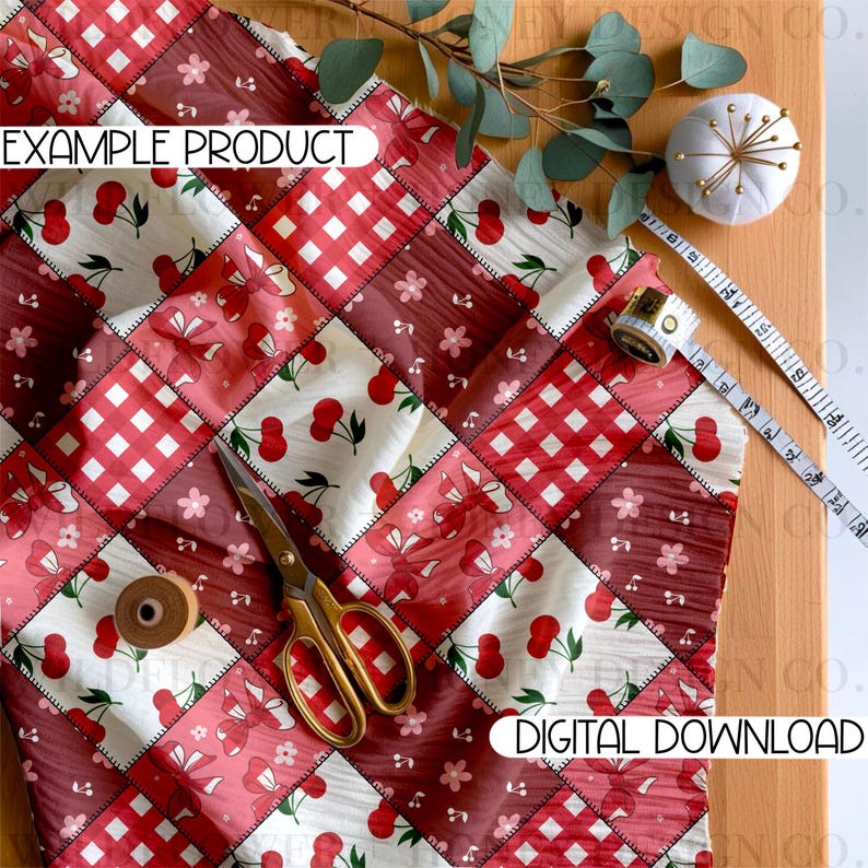 Cherry Patchwork Seamless Pattern | (Digital Download) image 3