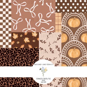 Diseño bohemio neutro de patchwork otoñal / Coqueta / Calabazas / Leopardo: Papel digital (descarga JPEG)