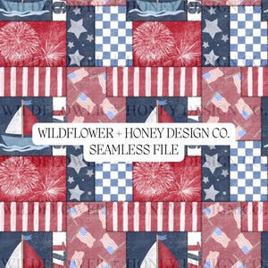 Distressed Fourth Of July Seamless | Stripes | Patchwork | Holiday | Flags | Digital Paper (Digital Download)